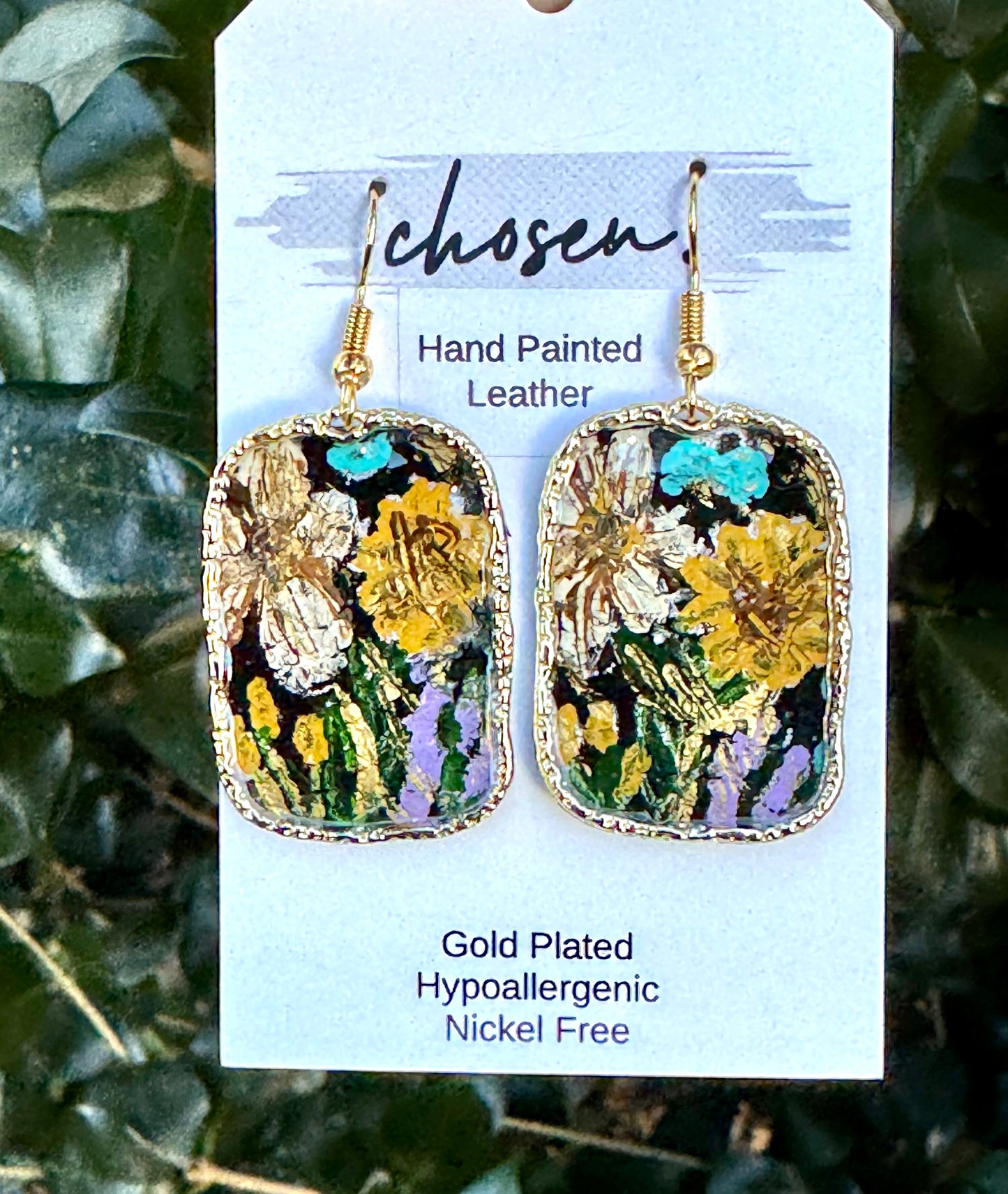 Midnight Bloom Hand Painted Leather Earrings