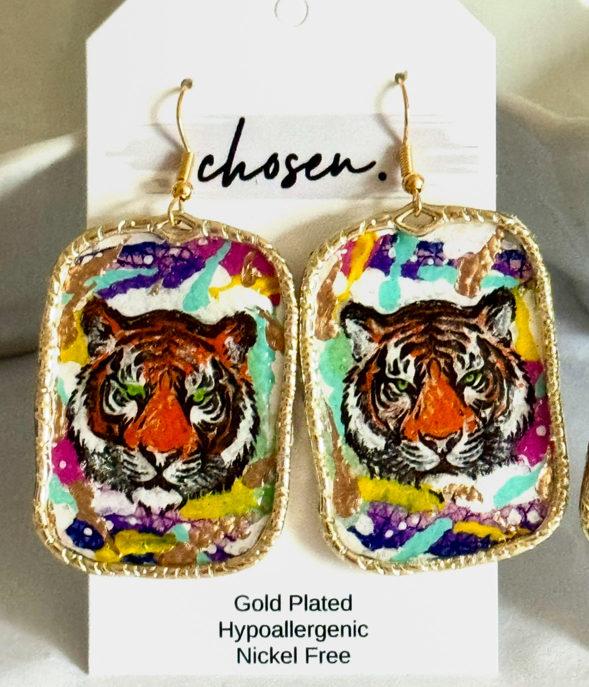 Tiger Town Collection Hand Painted Leather Earrings