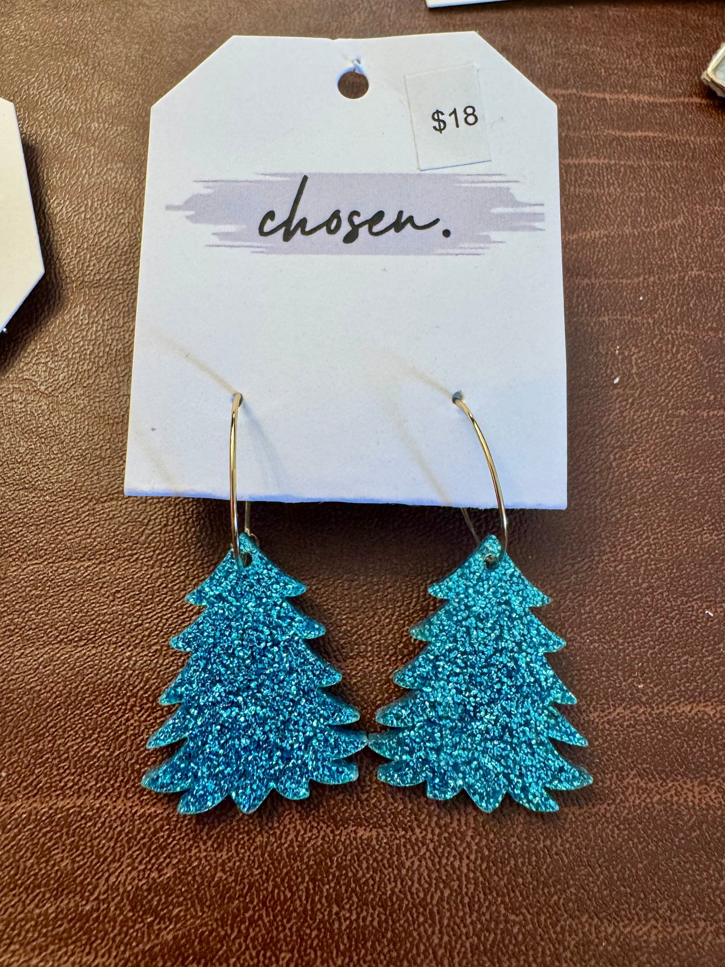 Blue Shimmery Christmas Tree Acrylic Earrings