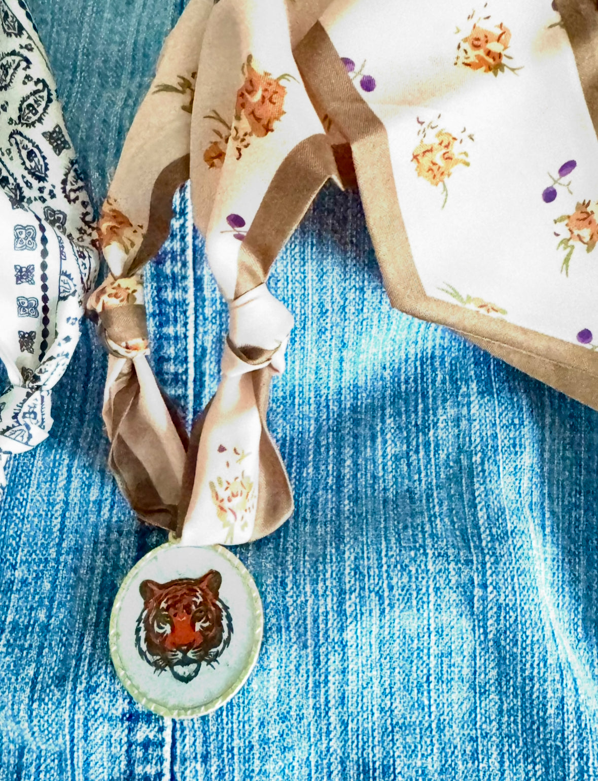 Tiger Hand Painted Leather Pendant Scarf Necklace Collection