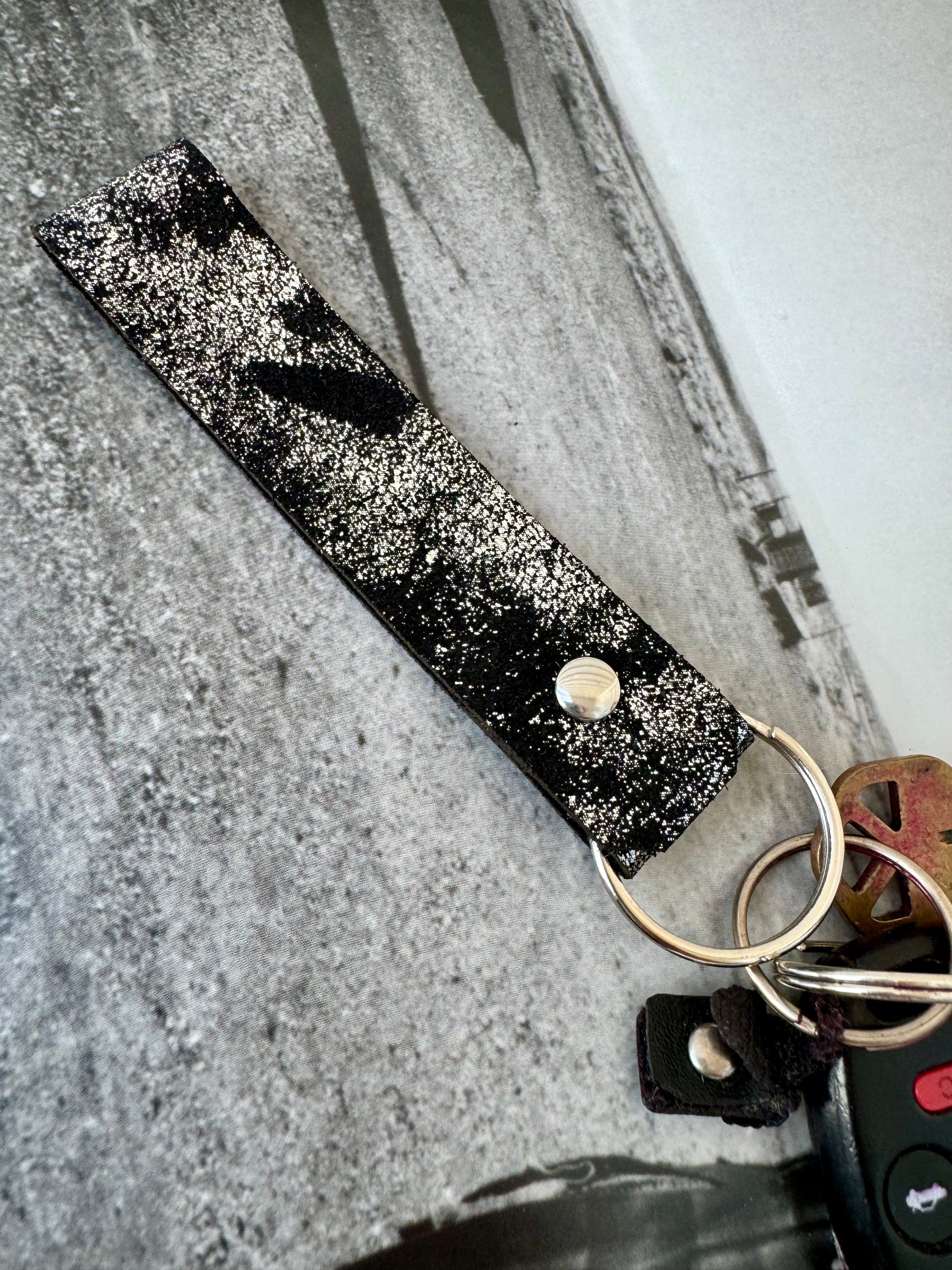 Shimmery Silver Leather Keychain