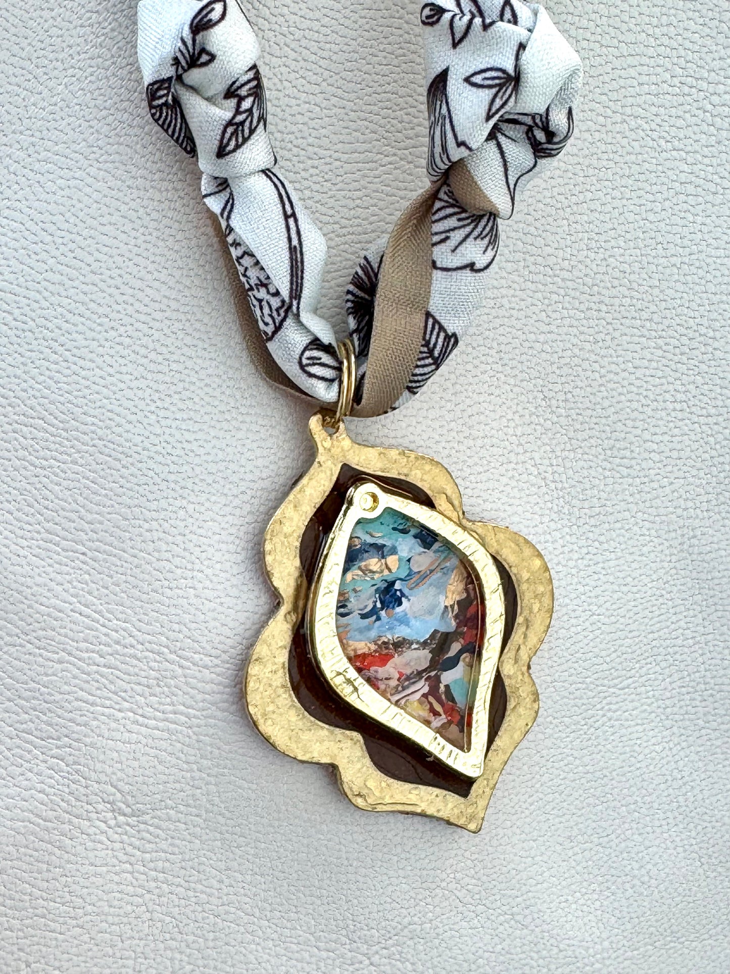 The Chandler Hand Painted Leather Pendant Scarf Necklace