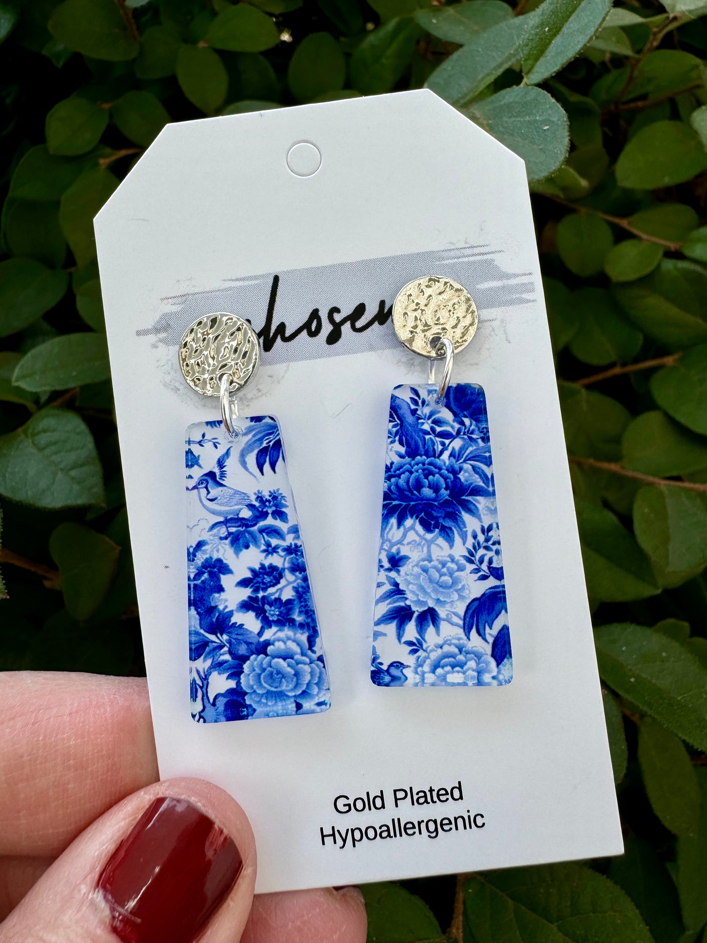 The Sara Blue Willow Acrylic Earrings