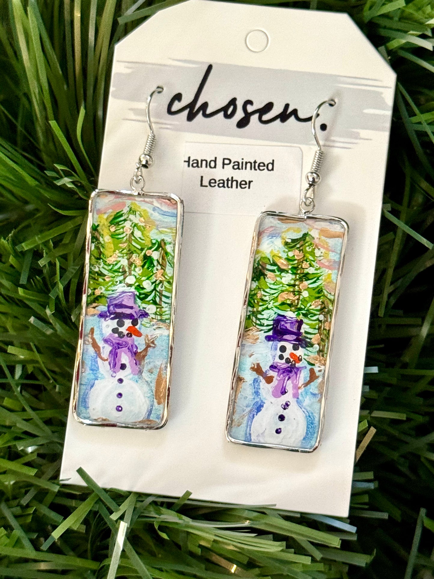 The Frosty Forest Hand Painted Leather Earrings Collection