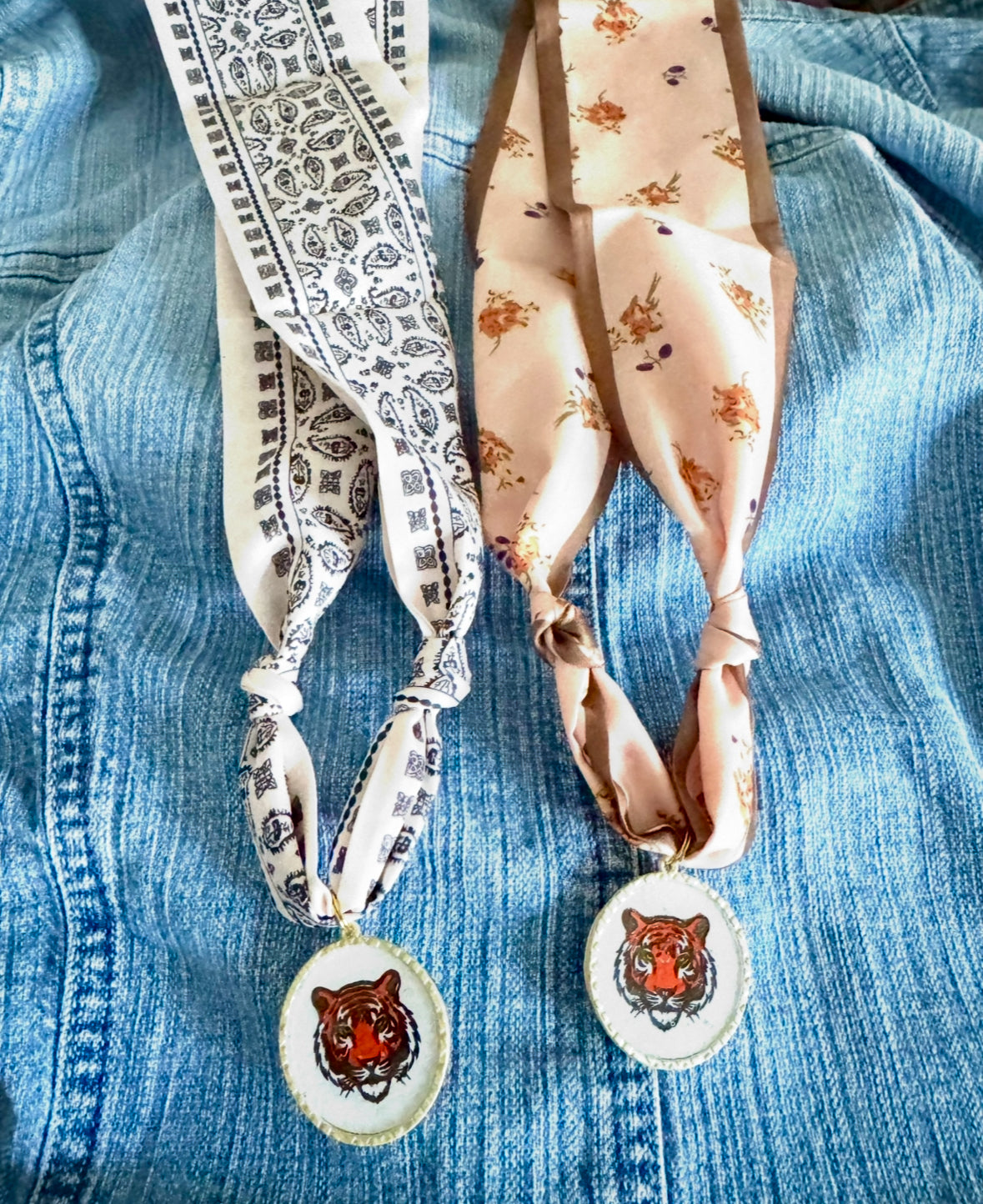 Tiger Hand Painted Leather Pendant Scarf Necklace Collection