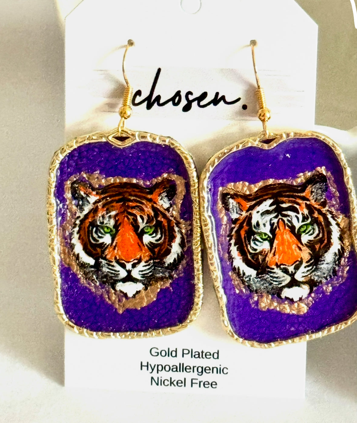 Tiger Town Collection Hand Painted Leather Earrings