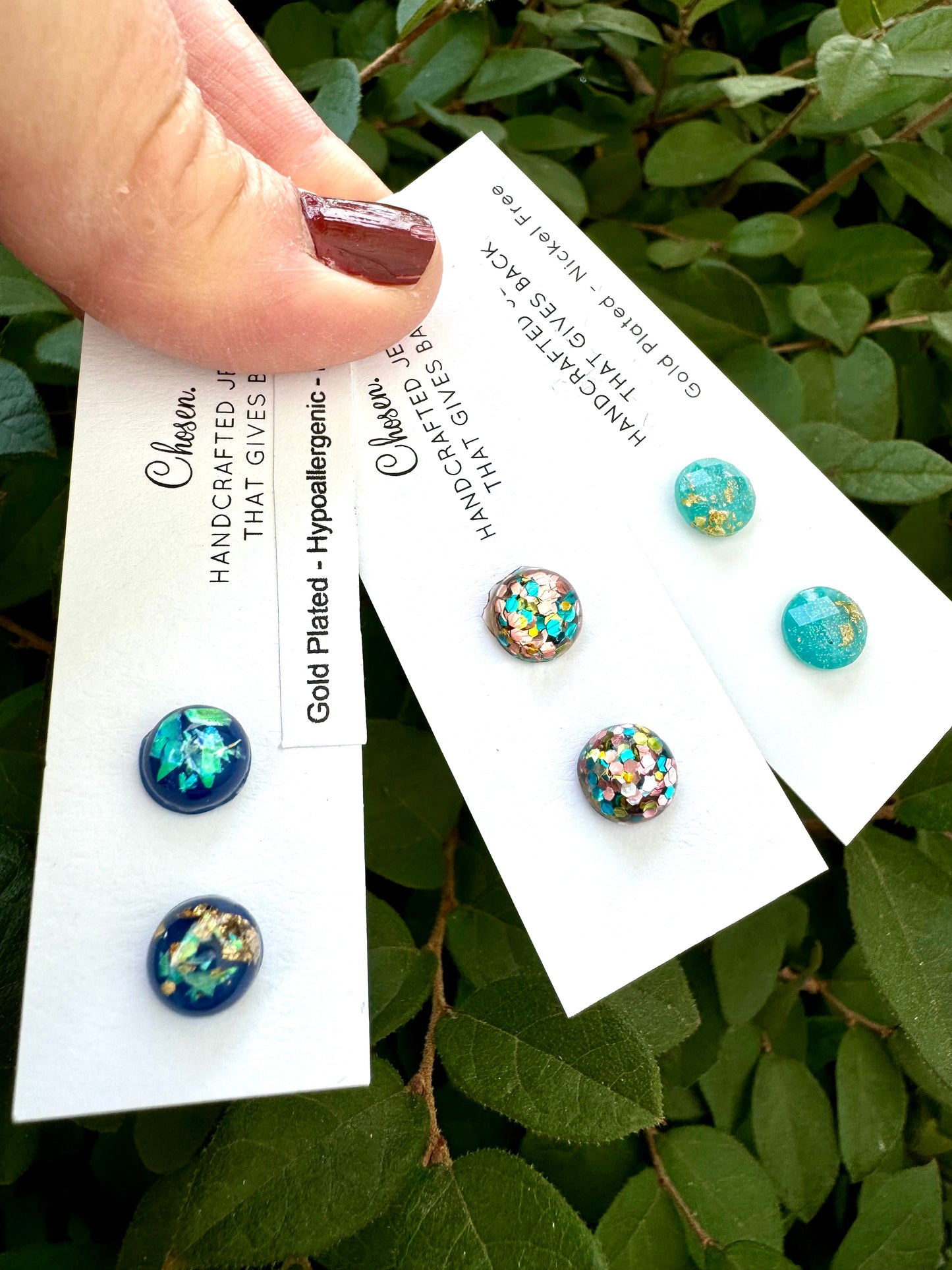 Shades of Blue Gold Plated Studs