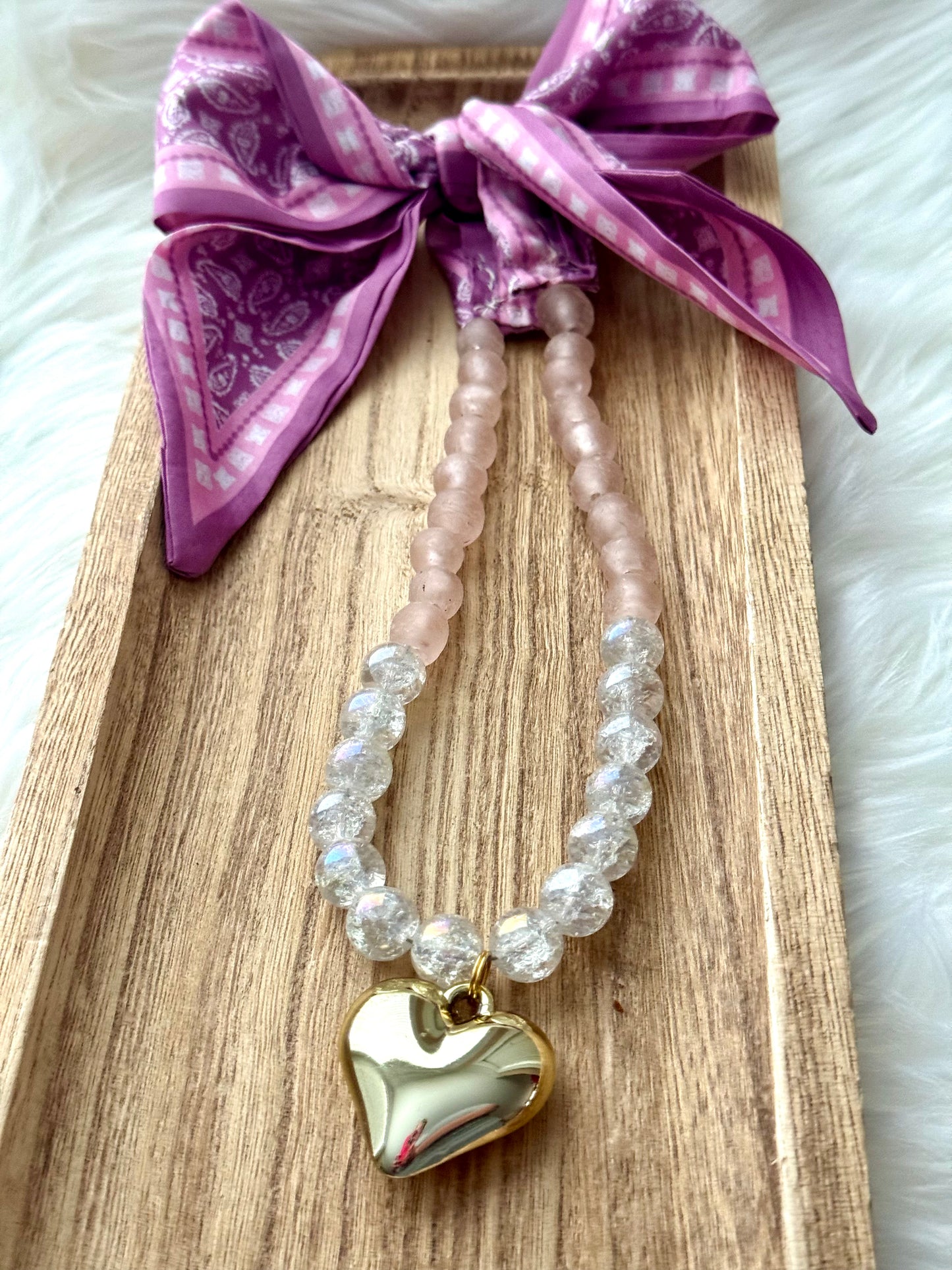 Pink Hearts Scarf Necklace