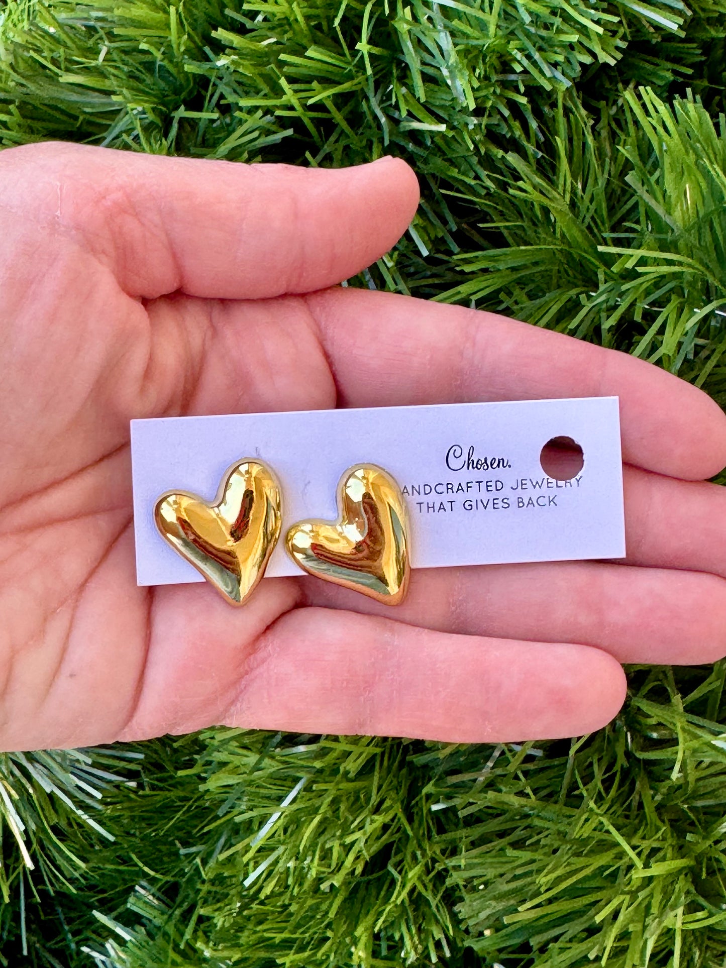 Puffy Hearts Gold Plated Stud Collection