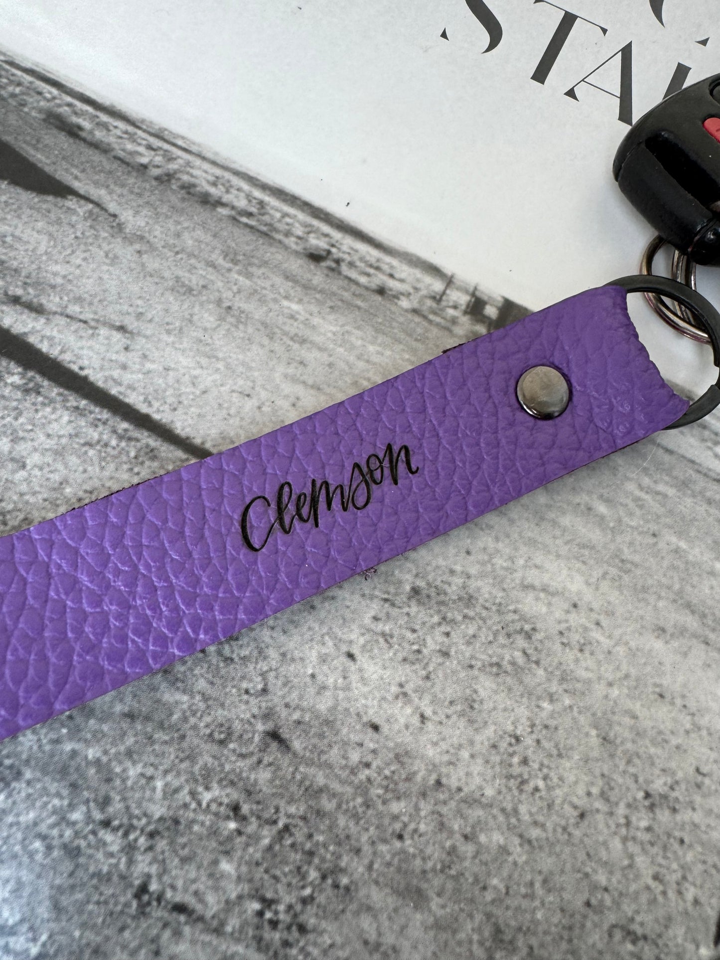 Tiger Head Purple Leather Key Chain