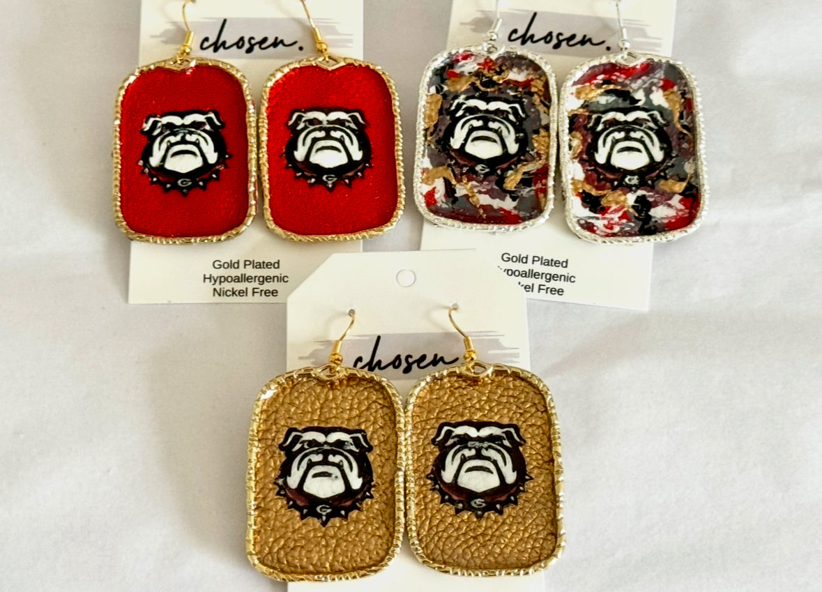 Bulldog Hand Painted Leather Earring Collection