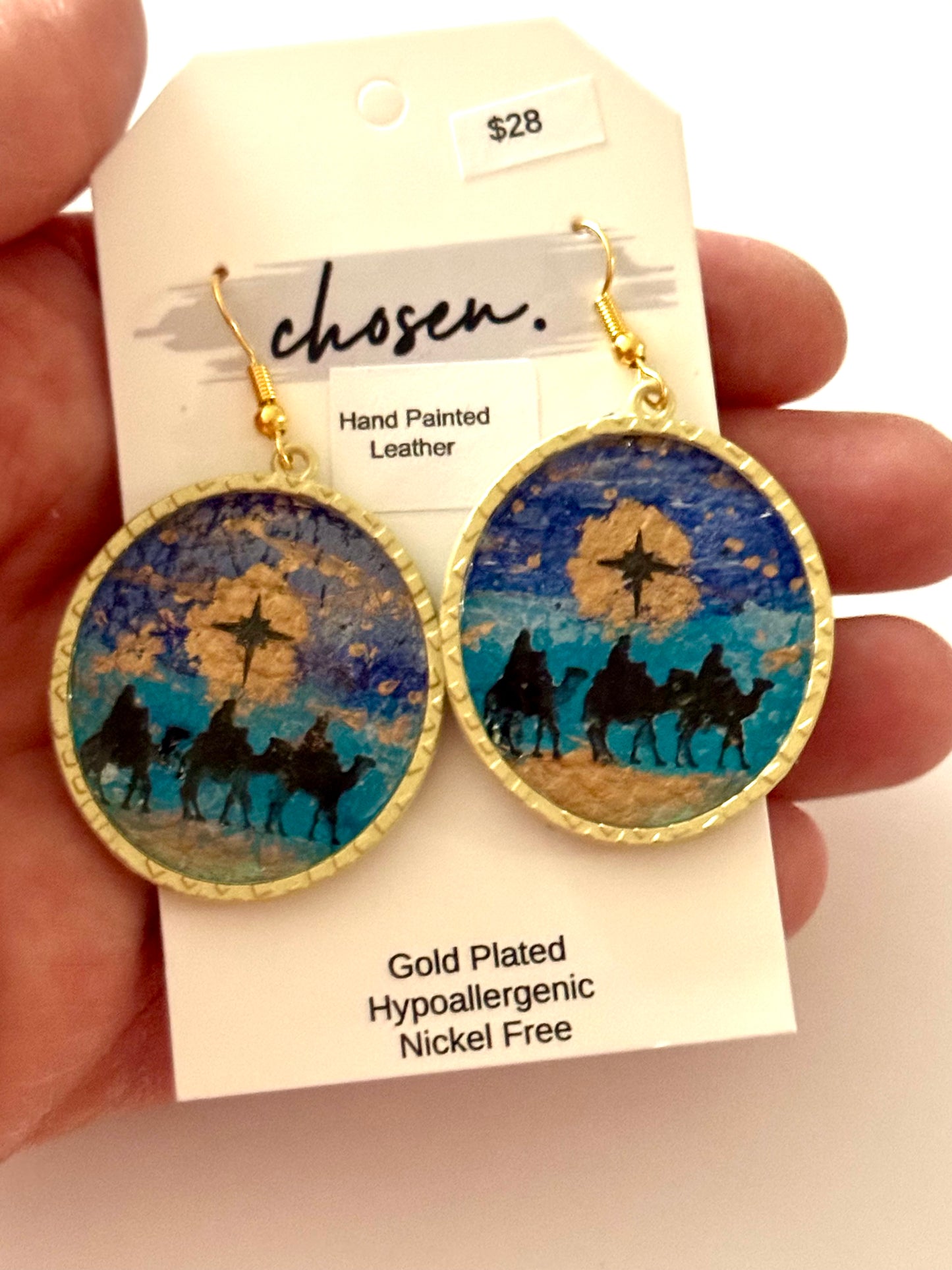 Wise Men Hand Painted Leather Earrings