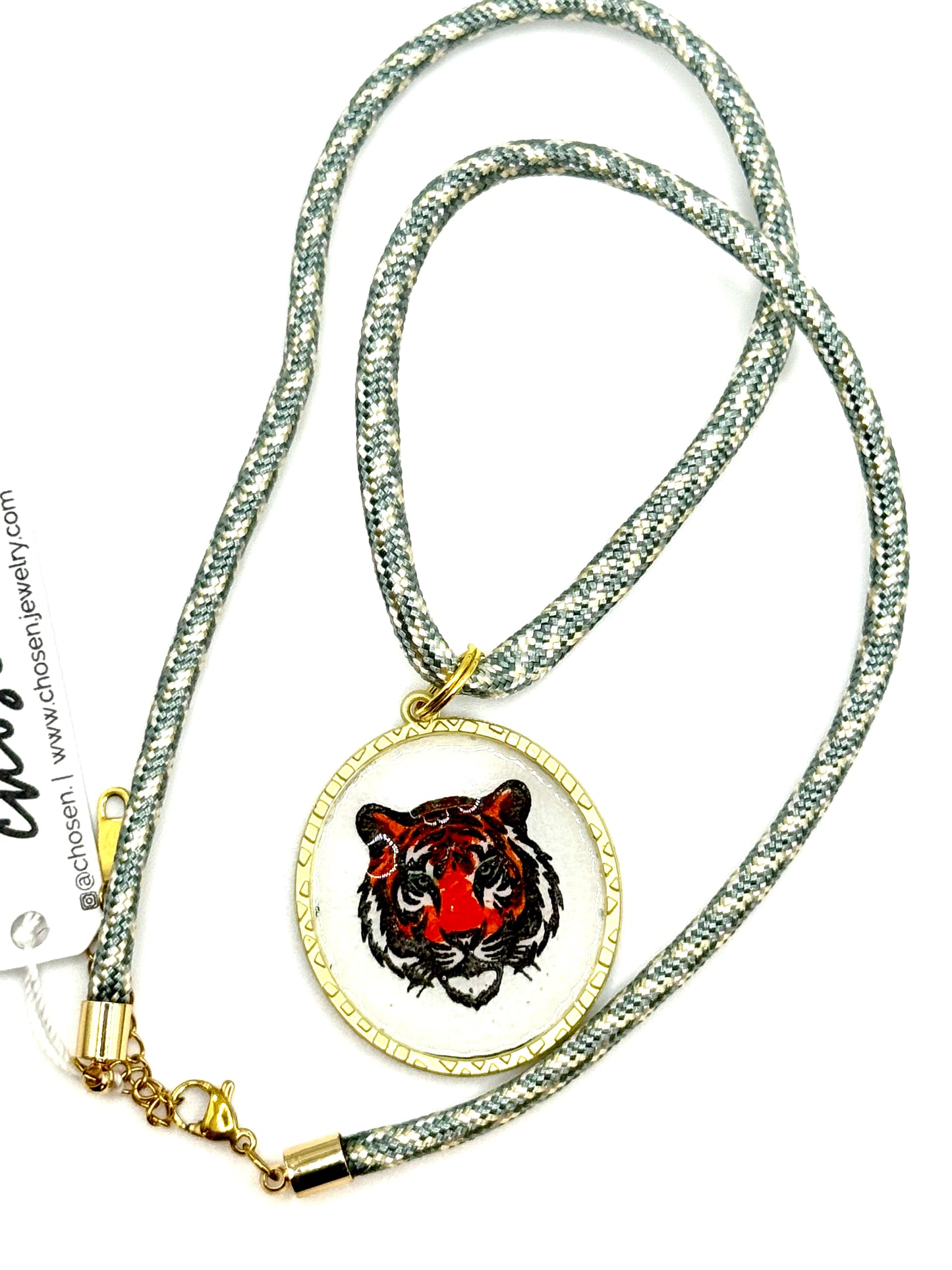 Tiger Pride Hand Painted Leather Pendant Necklace