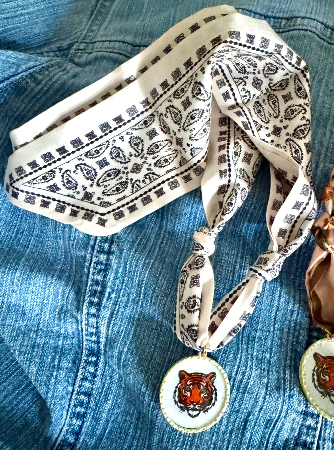 Tiger Hand Painted Leather Pendant Scarf Necklace Collection
