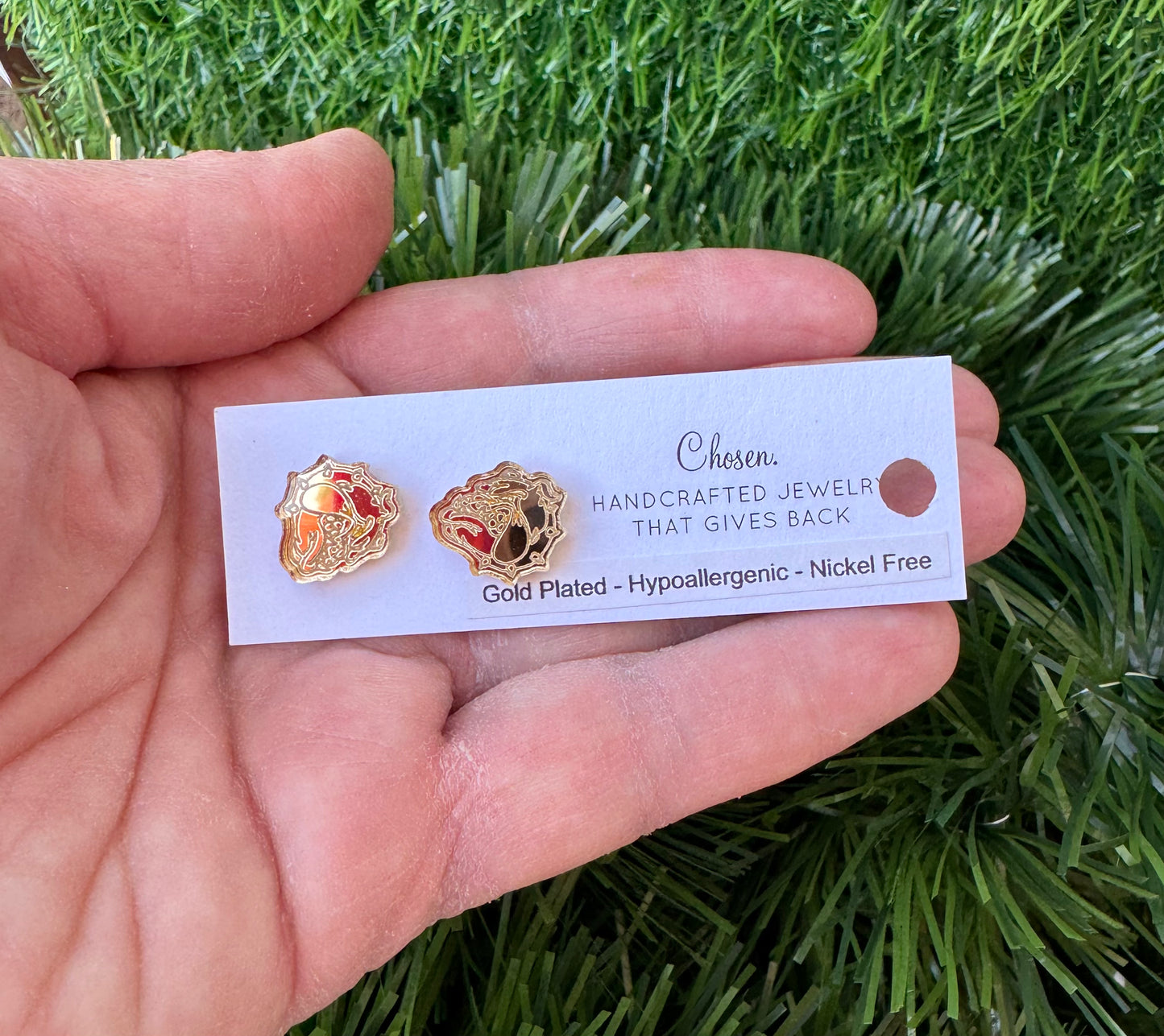 Bulldog Mirrored Gold Plated Studs