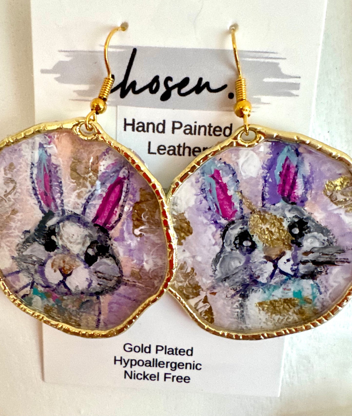 Peter Cottontail Hand Painted Leather Earrings