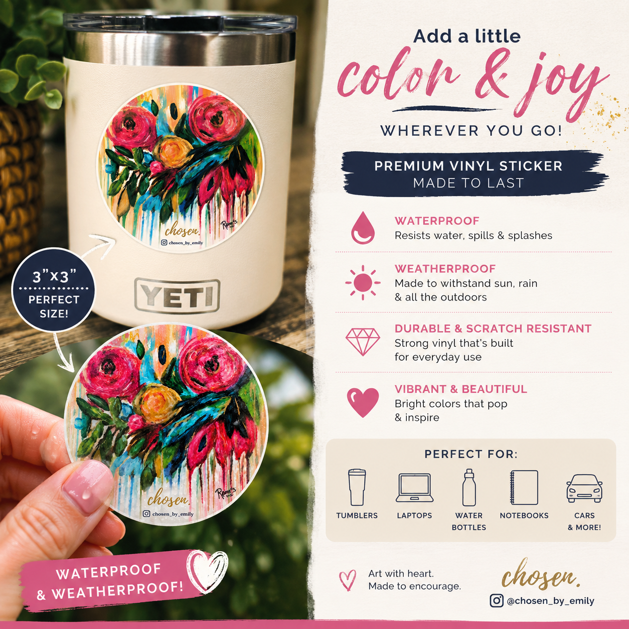 Color & Joy Floral Waterproof Sticker