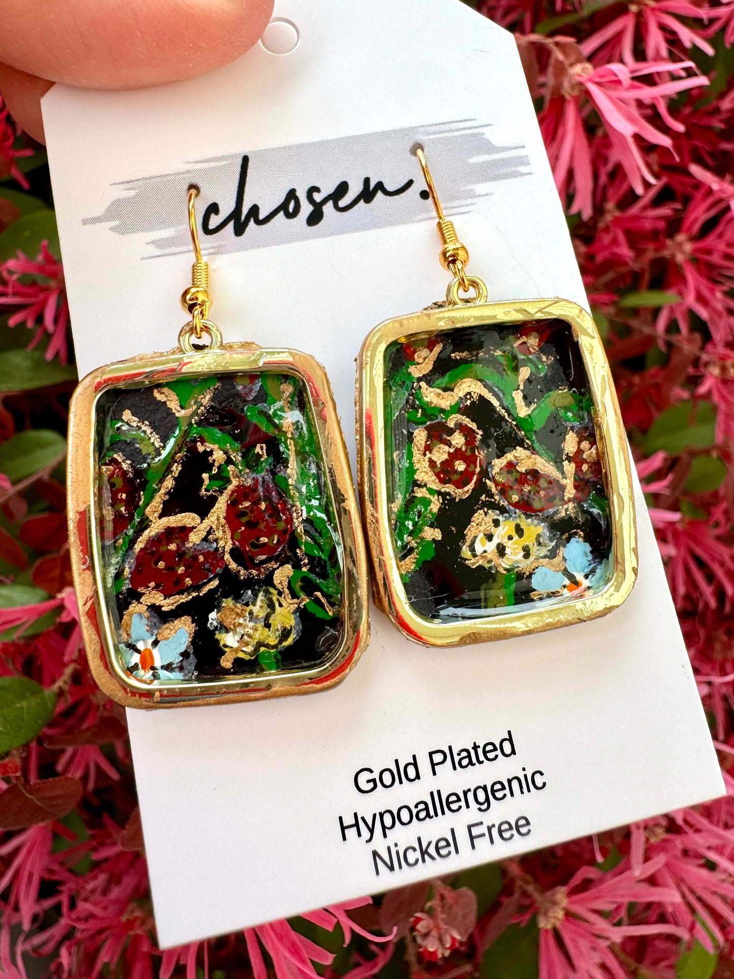 The Strawberry Fields Hand Painted Leather Earrings