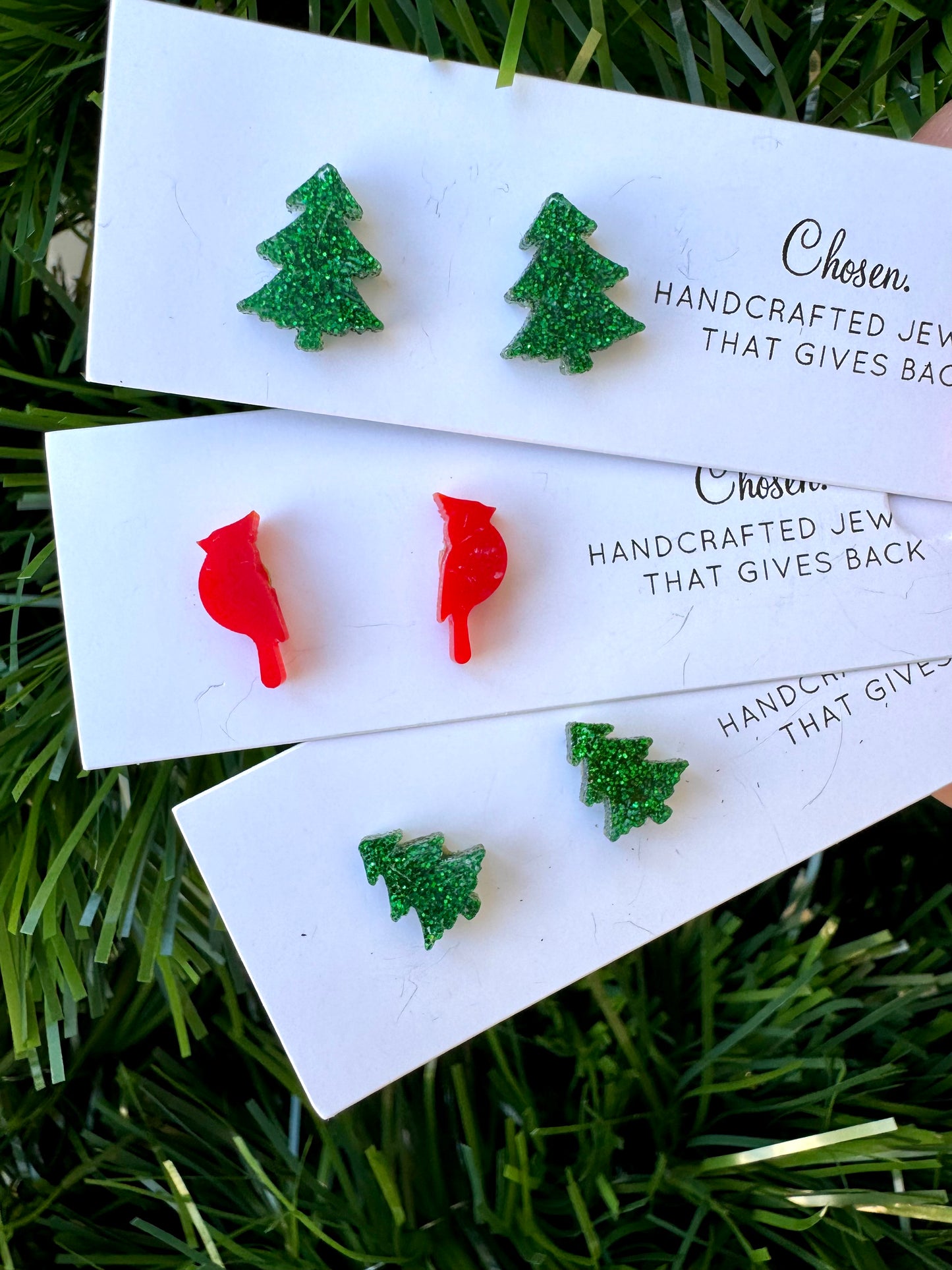 Cardinal in a Christmas Tree Stud Collection