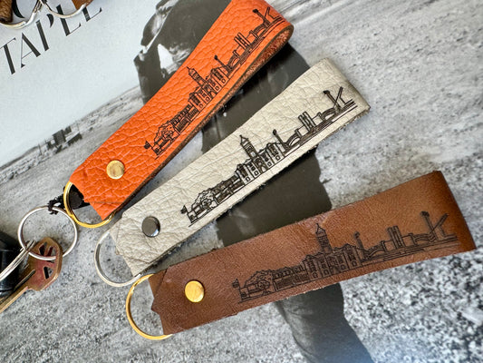 Clemson Skyline Leather Keychain