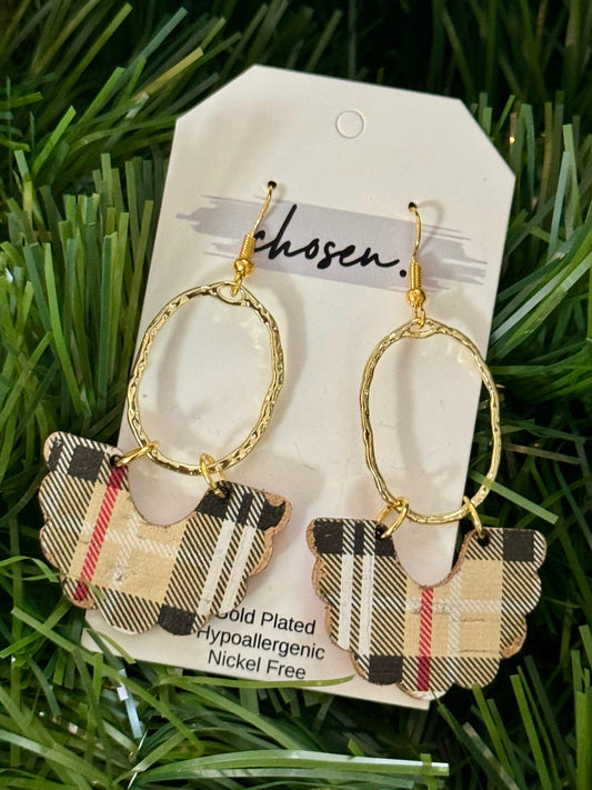 Neutral Tartan Plaid Leather Earrings