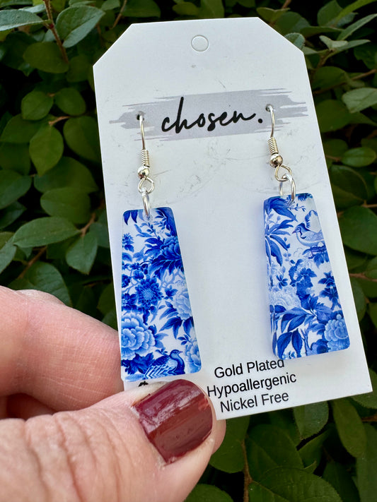 The Sara Blue Willow Acrylic Earrings