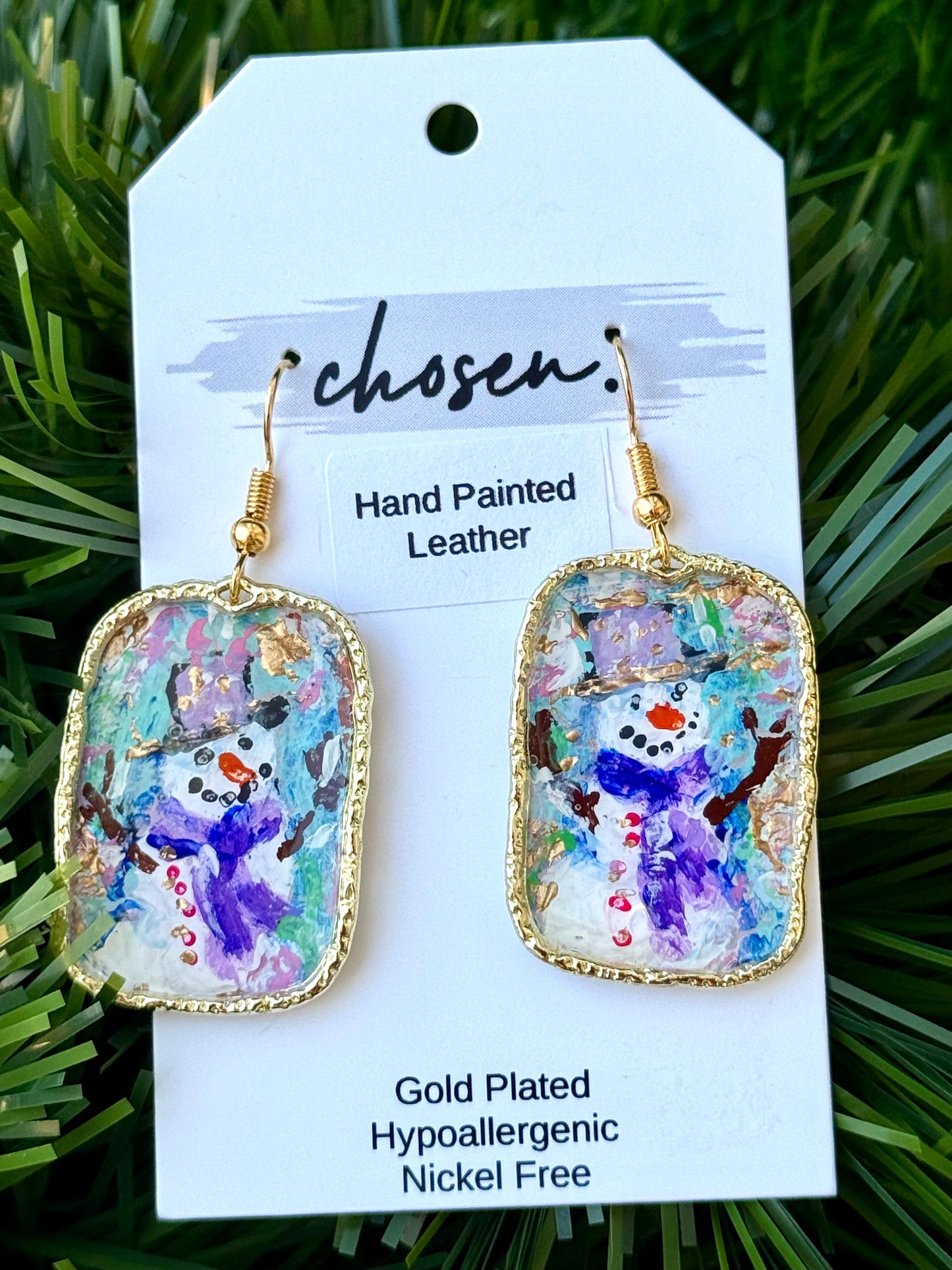 Snowy Days Hand Painted Leather Earrings
