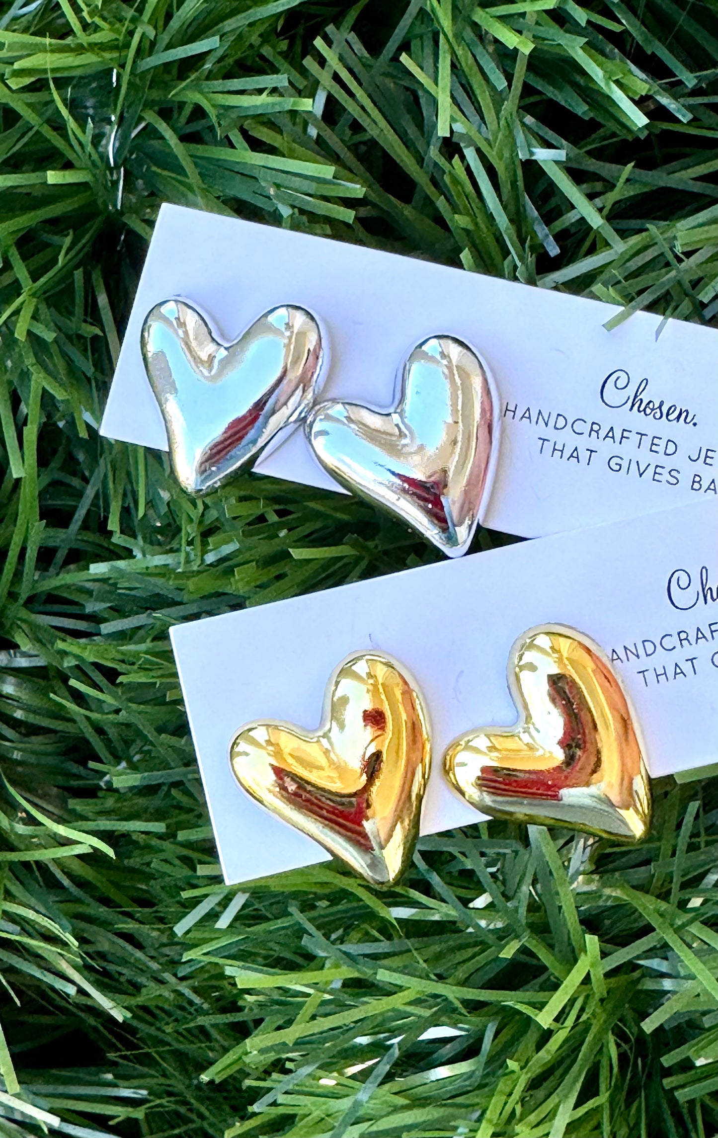 Puffy Hearts Gold Plated Stud Collection