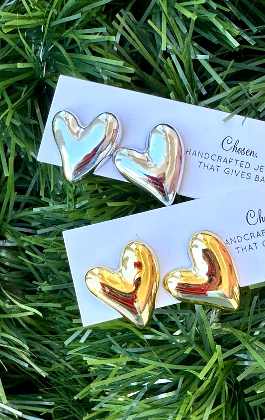 Puffy Hearts Gold Plated Stud Collection