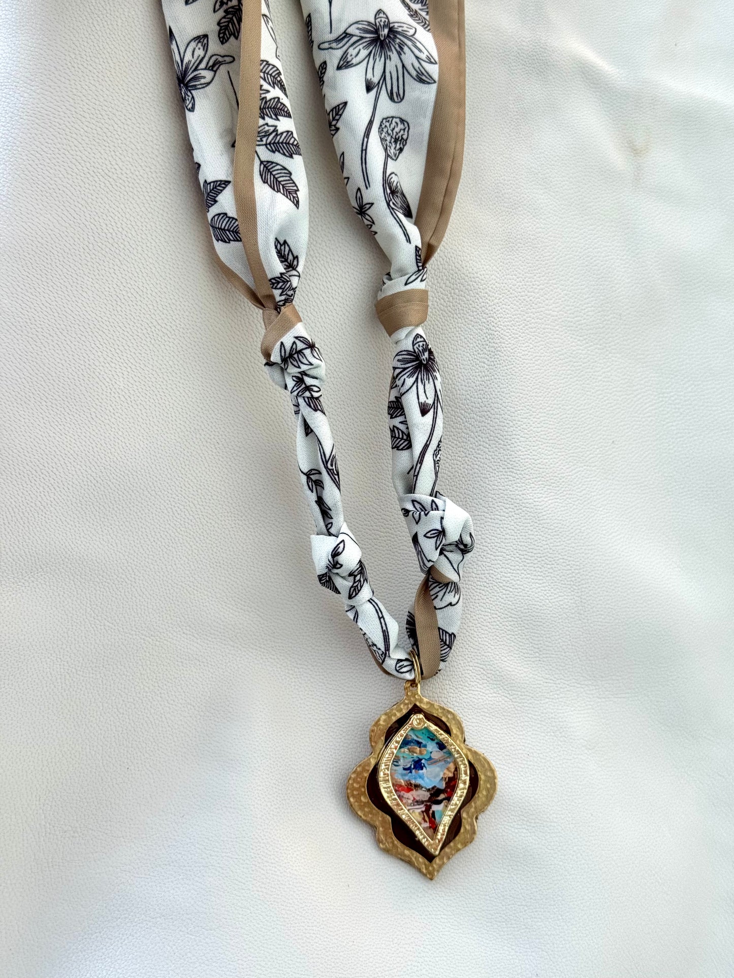 The Chandler Hand Painted Leather Pendant Scarf Necklace