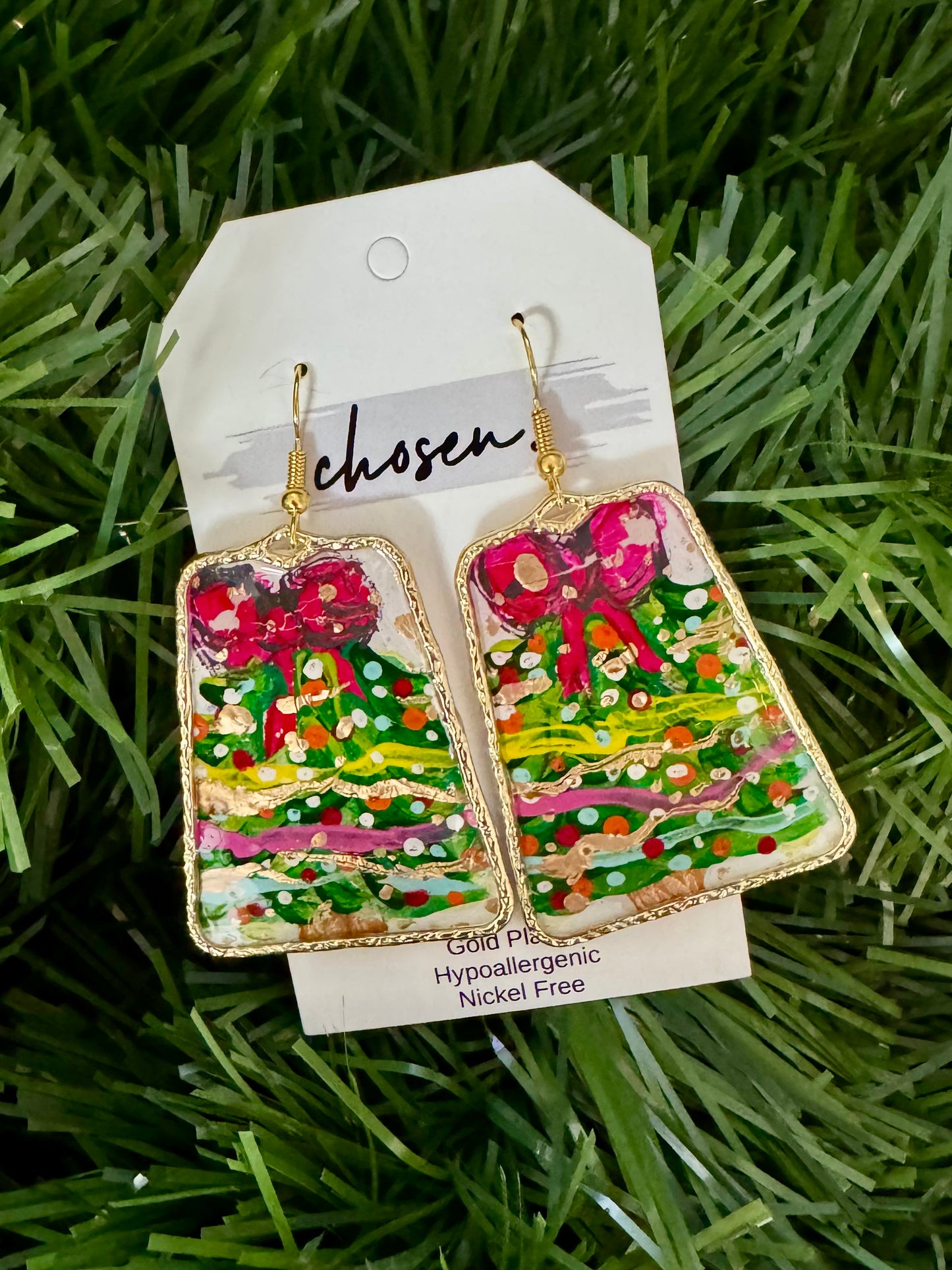 Pop Of Color Trees Hand Painted Leather Earrings