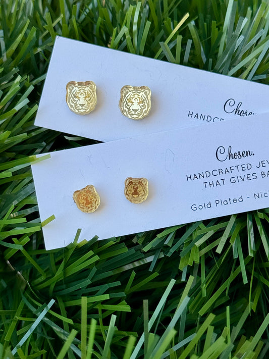Tiger Gold Mirrored Gold Plated Studs