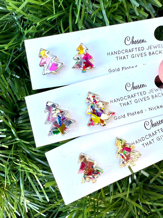 The Sparkling Christmas Tree Gold Plated Studs