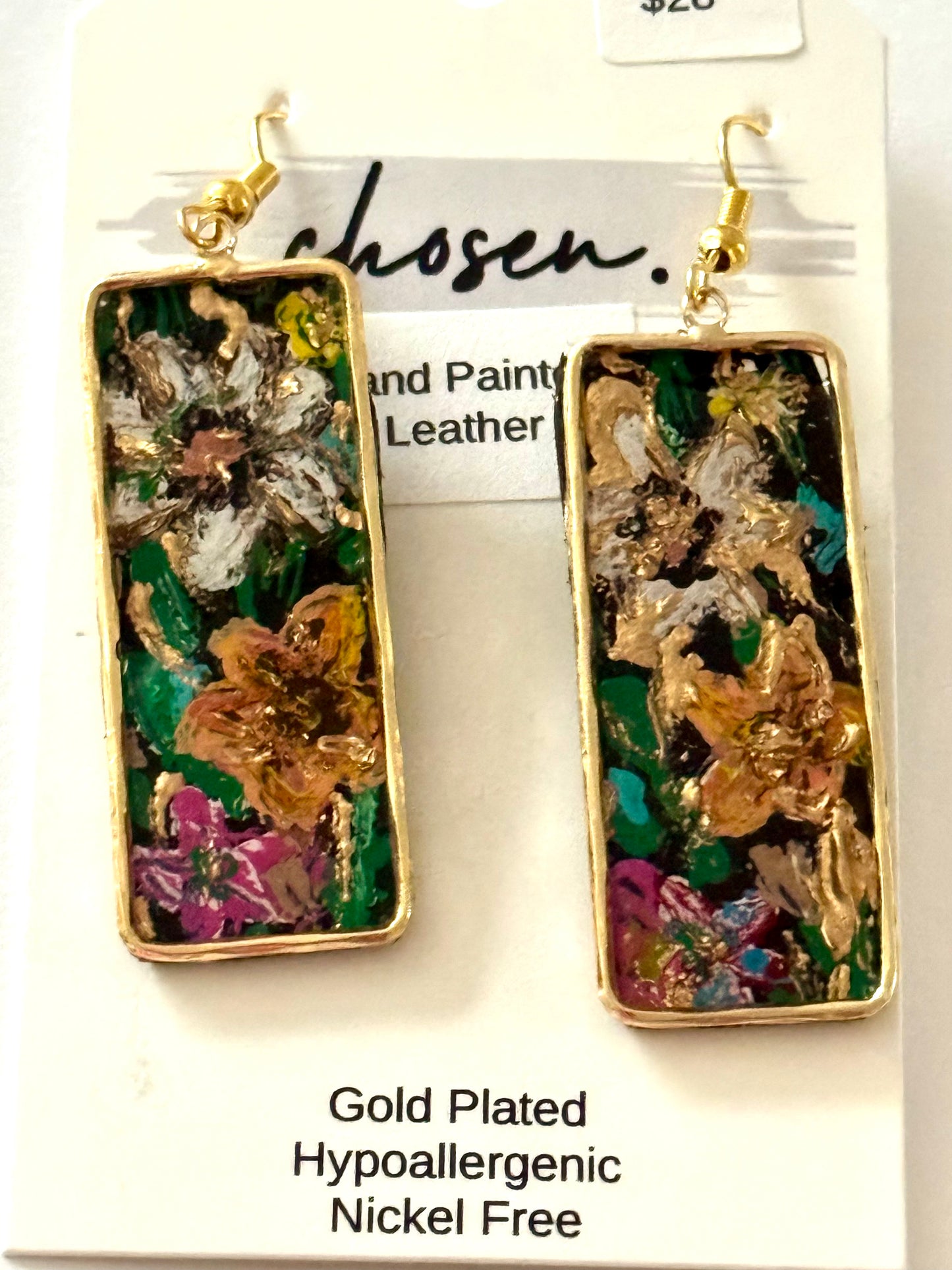 Midnight Floral Handpainted Leather Earrings