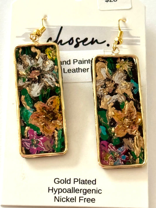 Midnight Floral Handpainted Leather Earrings