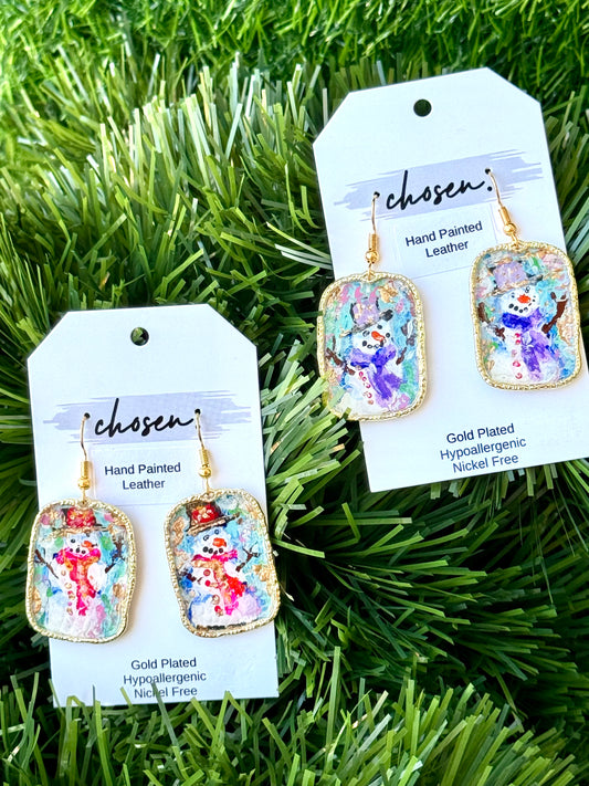Snowy Days Hand Painted Leather Earrings