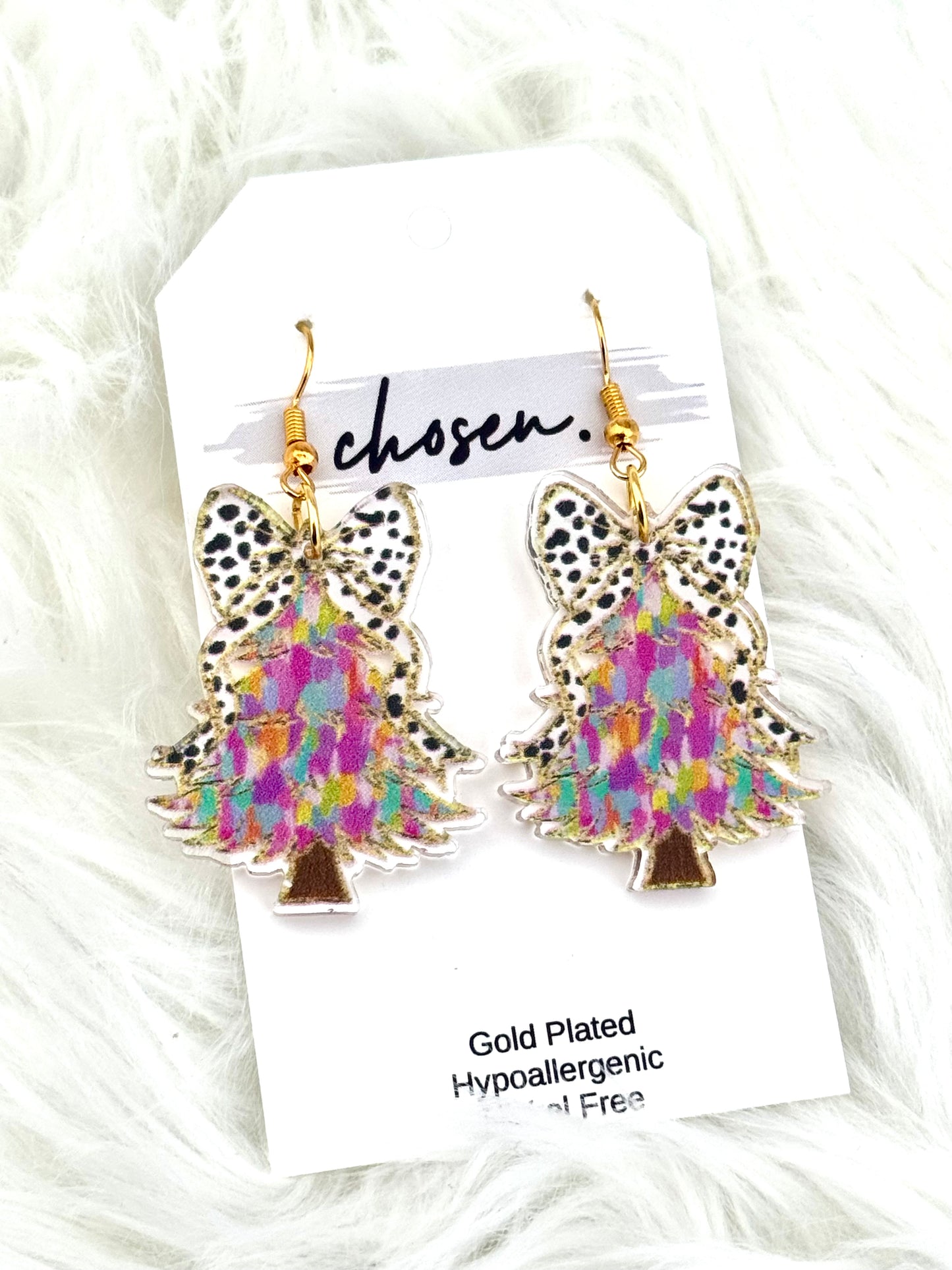 Polka Dot Bow Tree Acrylic Earrings