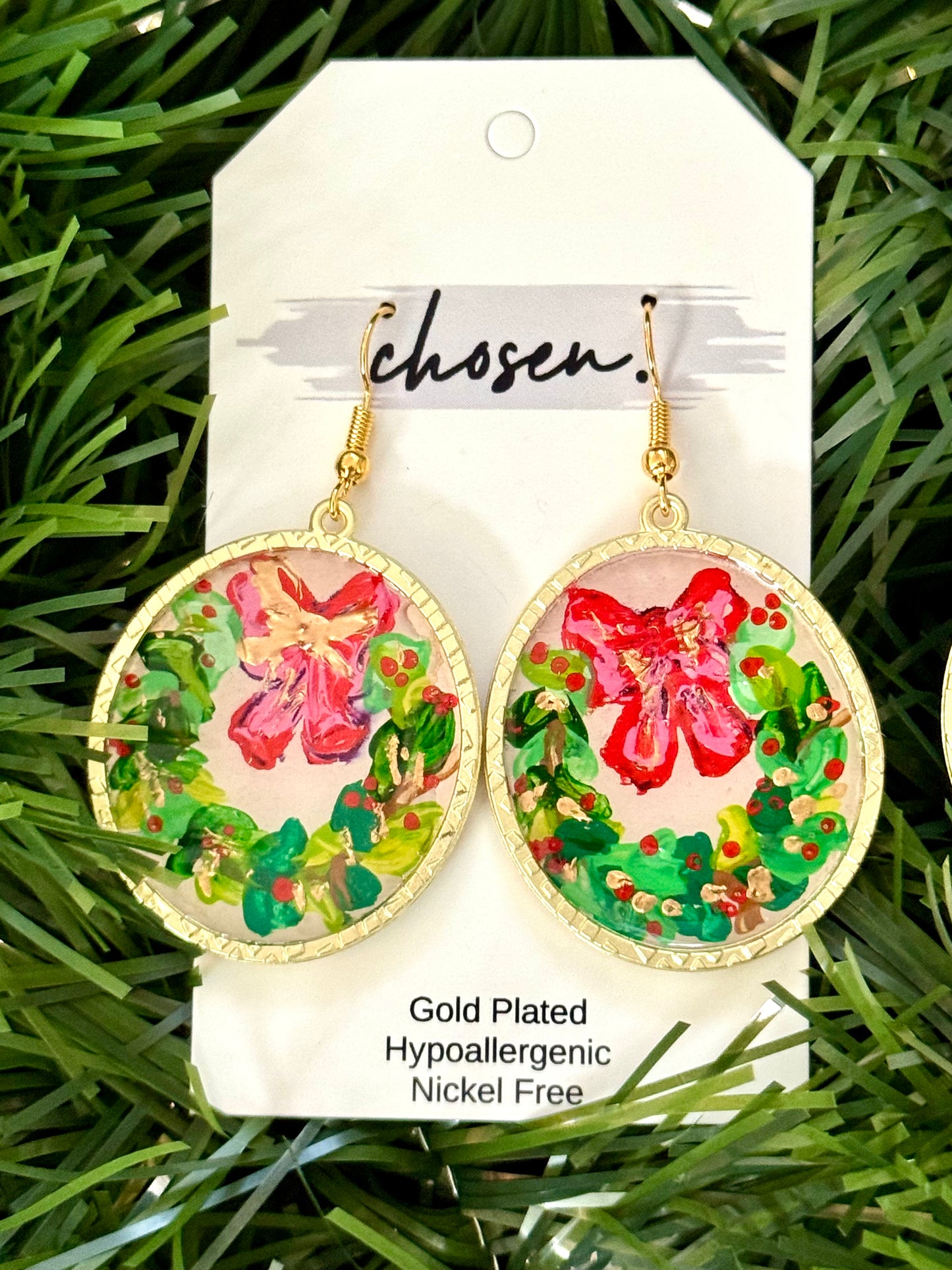 Welcome Wreath Hand Painted Leather Earrings