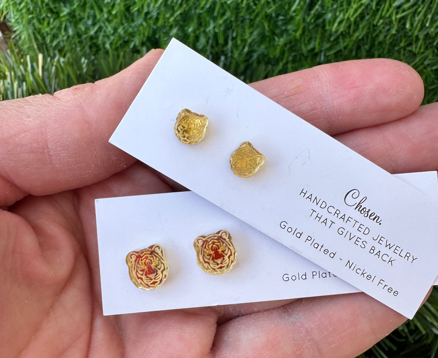 Tiger Gold Mirrored Gold Plated Studs
