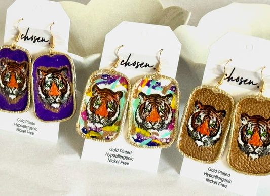 Tiger Town Collection Hand Painted Leather Earrings
