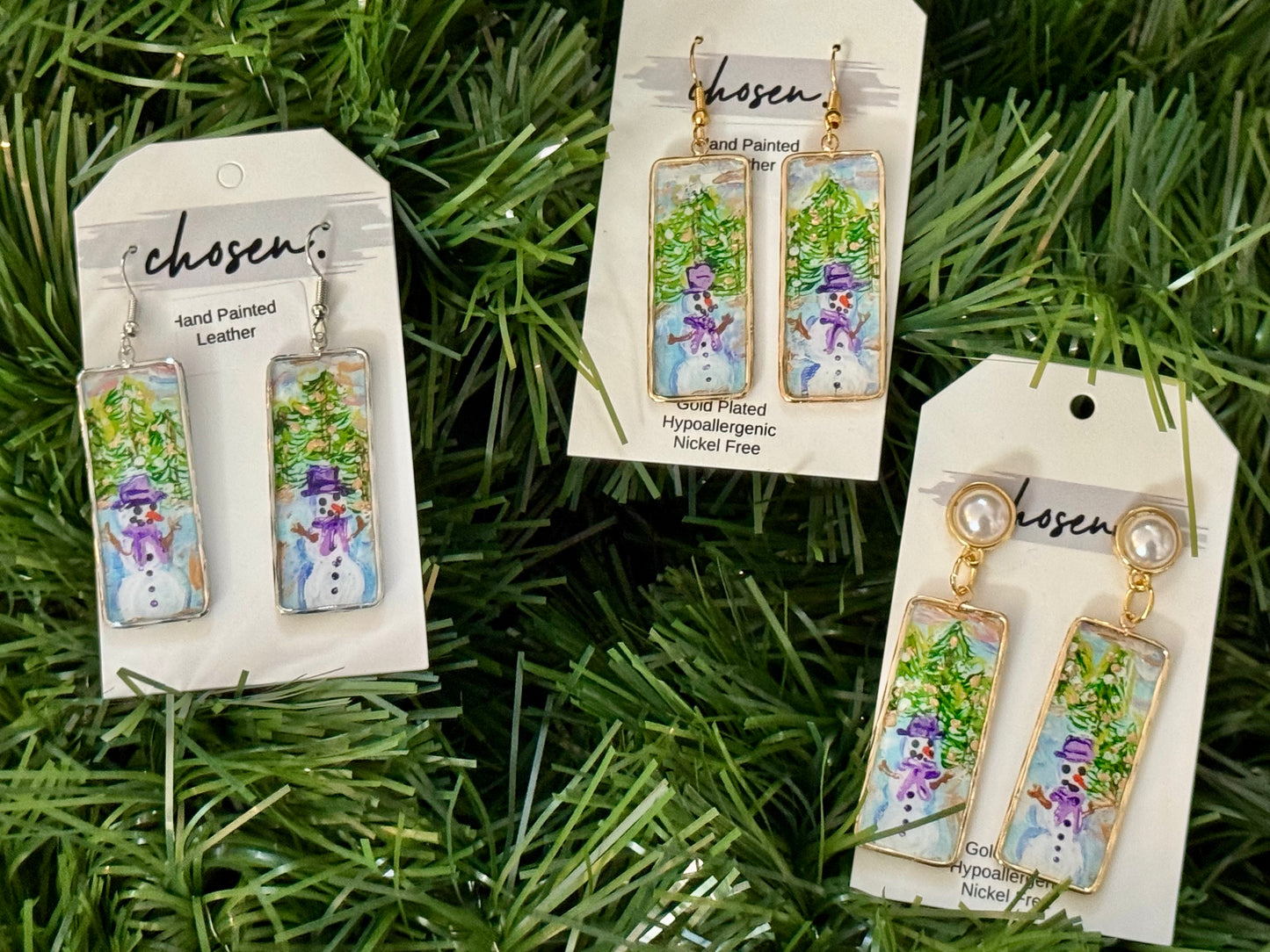 The Frosty Forest Hand Painted Leather Earrings Collection