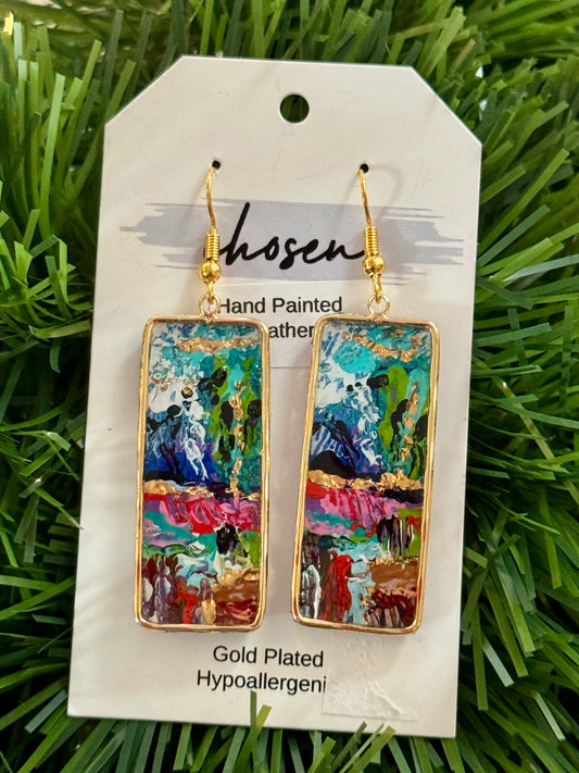 A River Runs Through It Hand Painted Leather Earrings