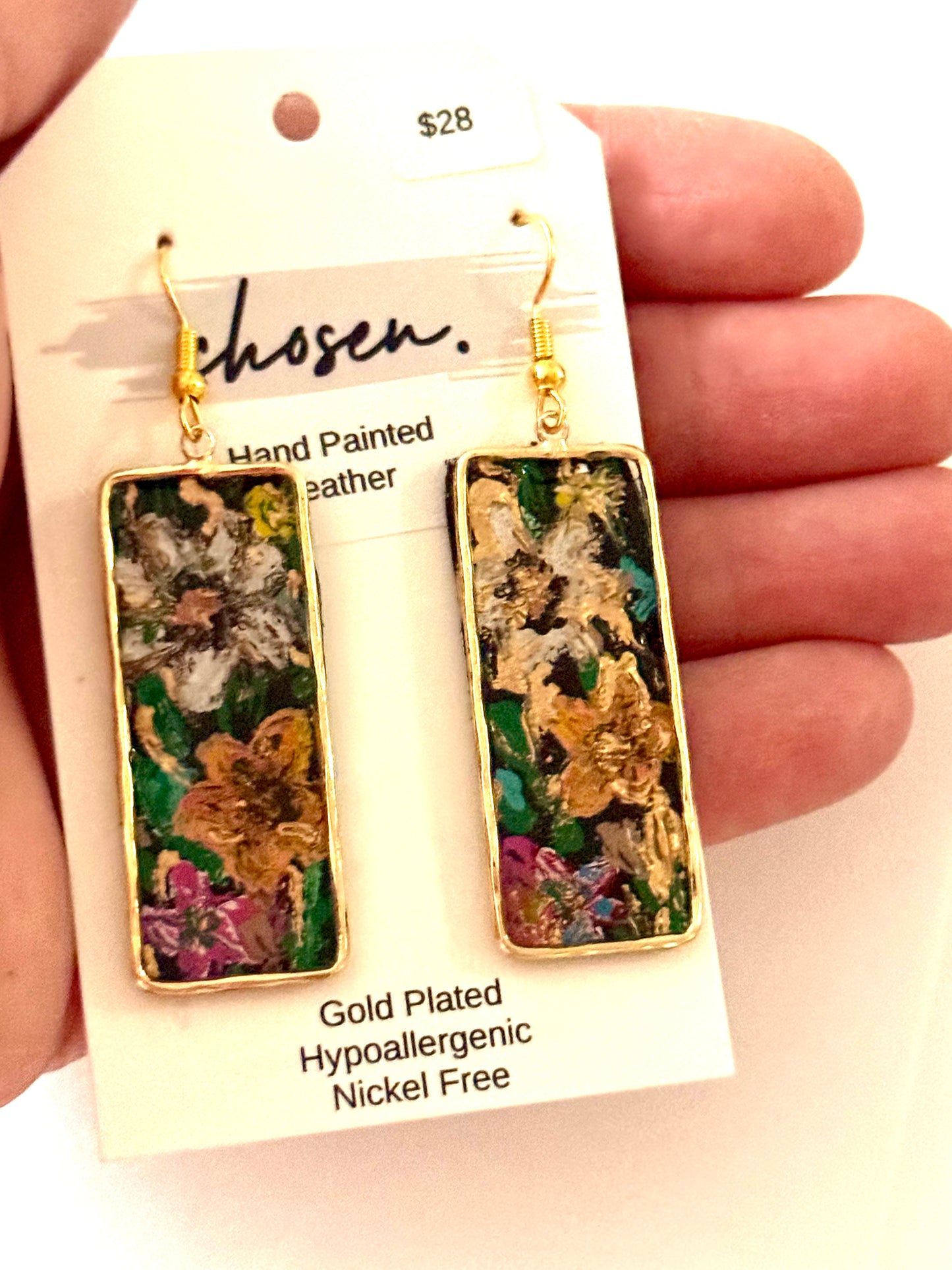Midnight Floral Handpainted Leather Earrings