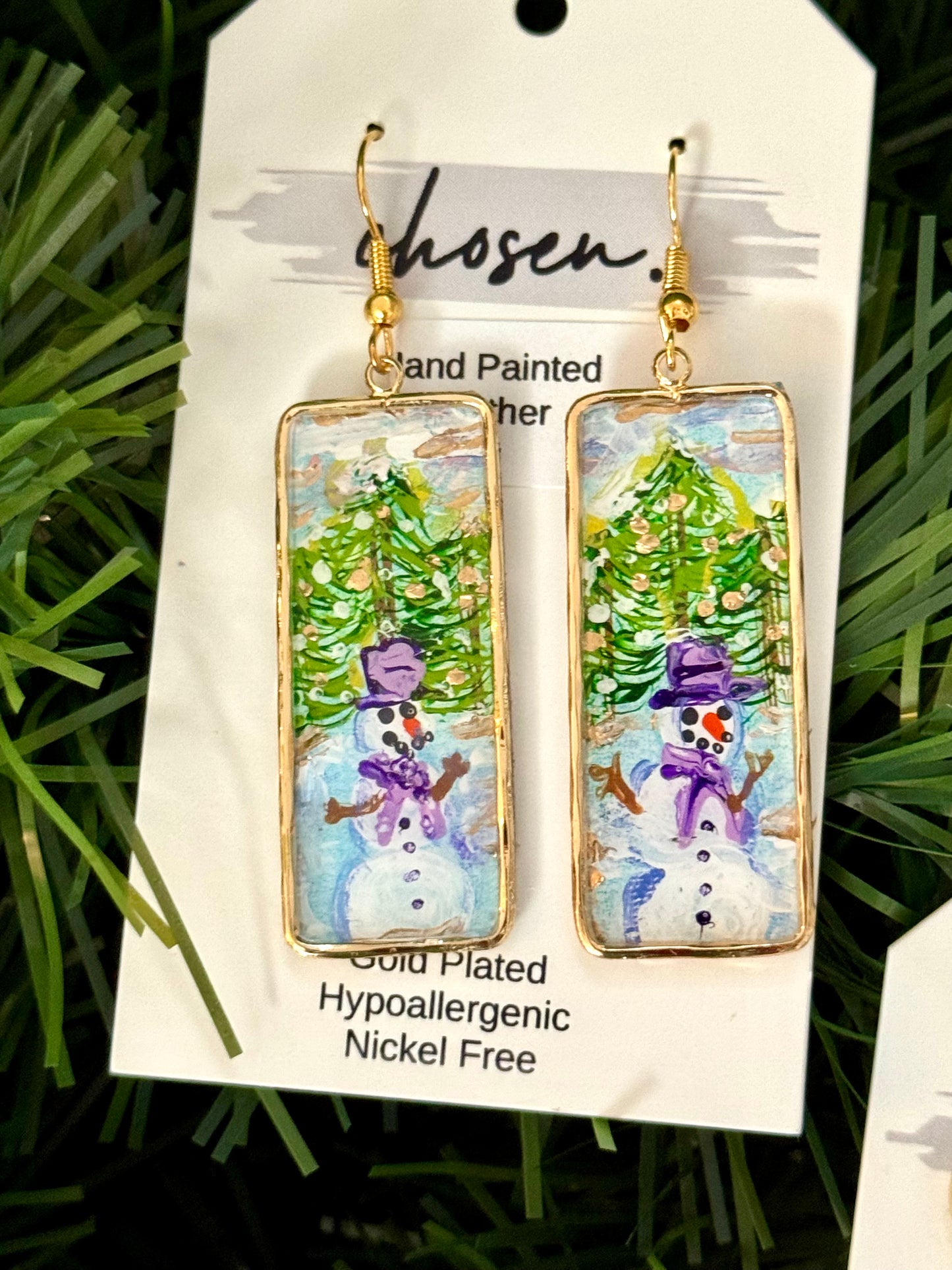 The Frosty Forest Hand Painted Leather Earrings Collection