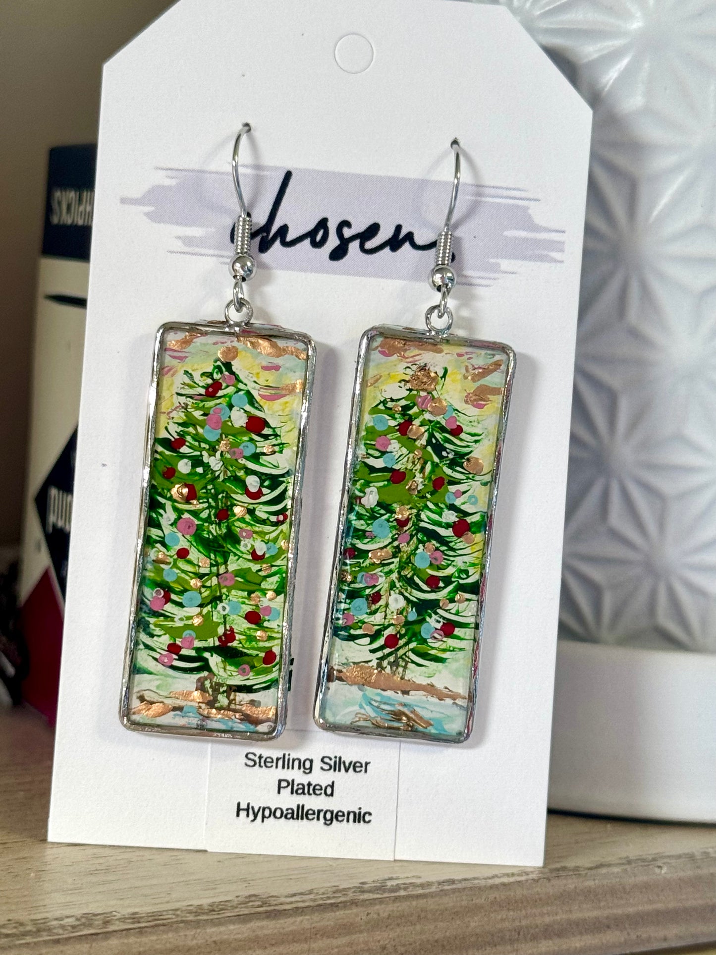 Tree Farm Hand Painted Leather Earrings