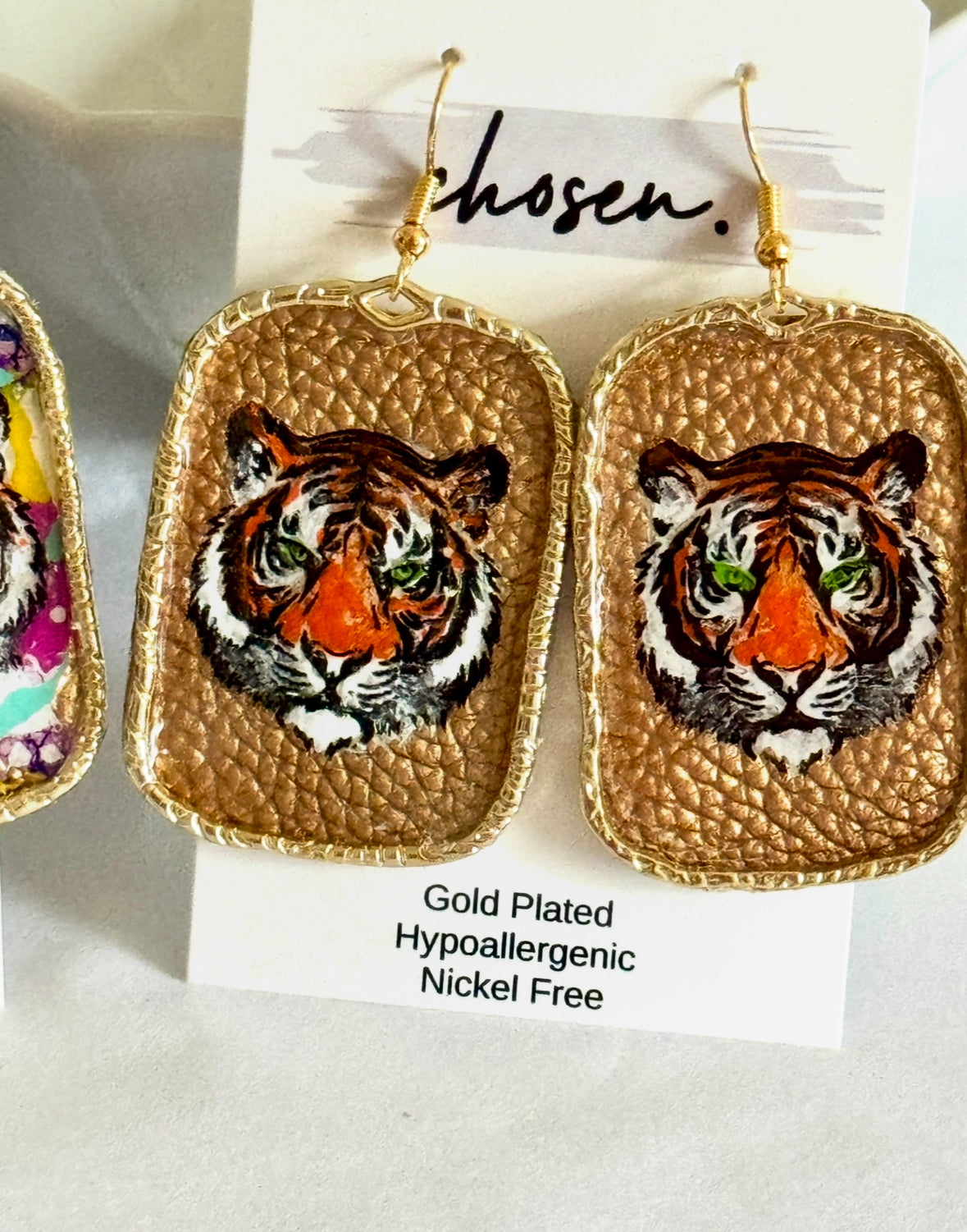 Tiger Town Collection Hand Painted Leather Earrings