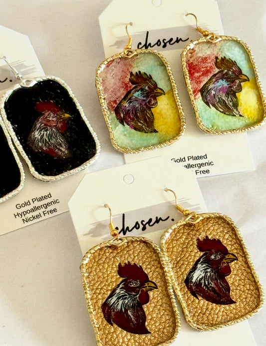 The Gamecock Hand painted Leather Earring Collection
