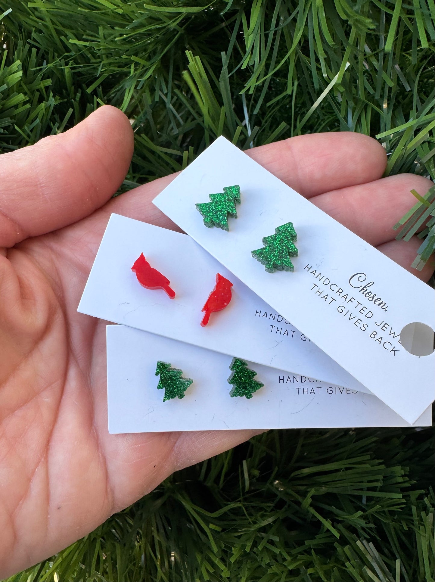 Cardinal in a Christmas Tree Stud Collection