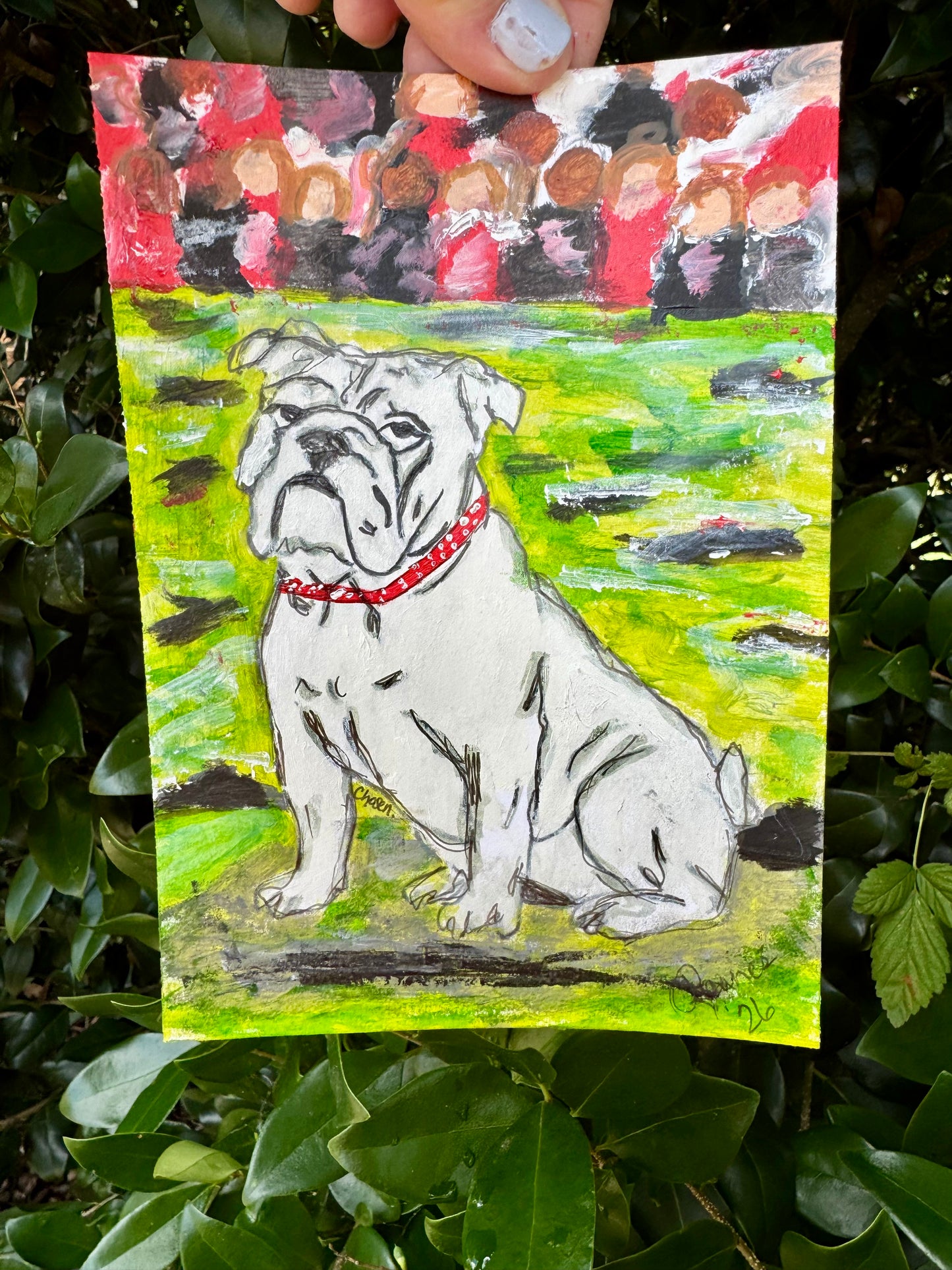 Bulldog Days Original 5x7 on Mixed Media Paper