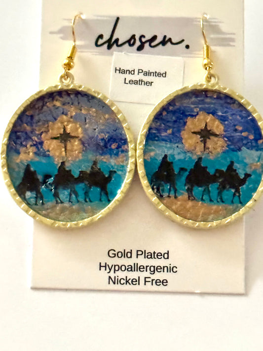 Wise Men Hand Painted Leather Earrings